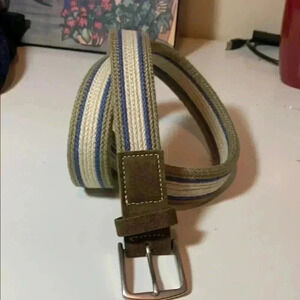 NWOT Multicolor Striped Canvas Belt  w Leather Accents and Silver Buckle